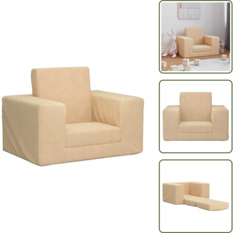 The Living Store Sofá cama infantil felpa suave color crema - Sofá para niños