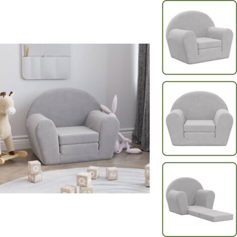 The Living Store Sofá cama infantil felpa suave gris claro - Sofá cama para niños