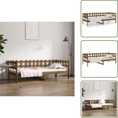 The Living Store Sofá cama madera maciza de pino marrón miel 90x200 cm - Cama de madera