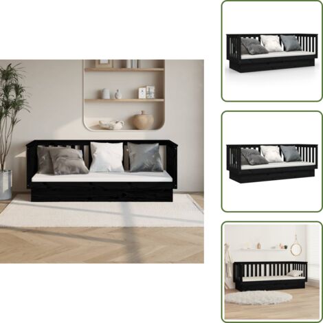 The Living Store Sofá cama madera maciza de pino negro 75x190 cm - Sofá cama de madera