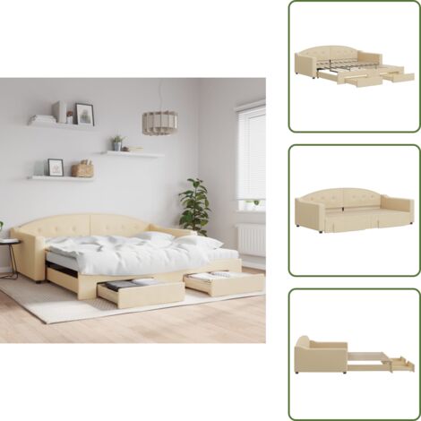 The Living Store Sofá cama nido con cajones tela color crema 100x200 cm - Cama nido