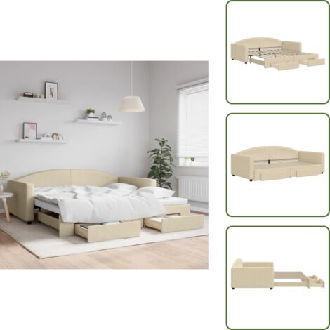The Living Store Sofá cama nido con cajones tela color crema 100x200 cm - Cama nido
