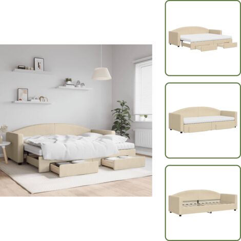 The Living Store Sofá cama nido con cajones tela color crema 80x200 cm - Cama nido