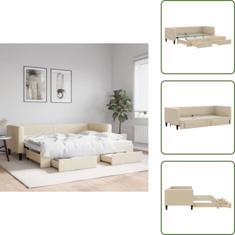 The Living Store Sofá cama nido con cajones tela color crema 80x200 cm - Cama nido