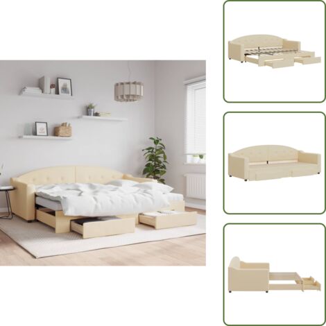 The Living Store Sofá cama nido con cajones tela color crema 80x200 cm - Cama nido