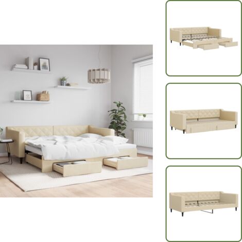 The Living Store Sofá cama nido con cajones tela color crema 90x200 cm - Cama nido