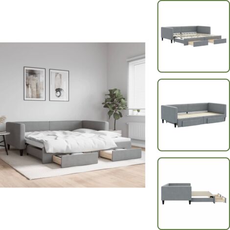 The Living Store Sofá cama nido con cajones tela gris claro 100x200 cm - Cama nido