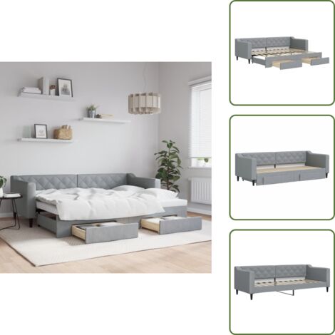 The Living Store Sofá cama nido con cajones tela gris claro 80x200 cm - Cama nido