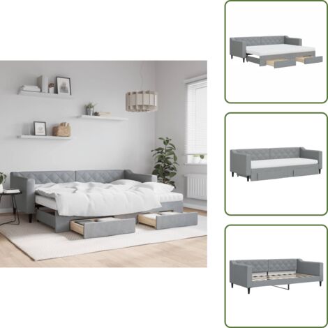 The Living Store Sofá cama nido con cajones tela gris claro 80x200 cm - Cama nido