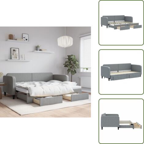 The Living Store Sofá cama nido con cajones tela gris claro 80x200 cm - Cama nido