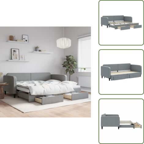 The Living Store Sofá cama nido con cajones tela gris claro 90x200 cm - Cama nido