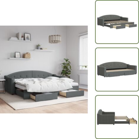 The Living Store Sofá cama nido con cajones tela gris oscuro 80x200 cm - Cama nido