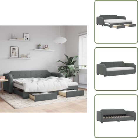 The Living Store Sofá cama nido con cajones tela gris oscuro 80x200 cm - Cama nido