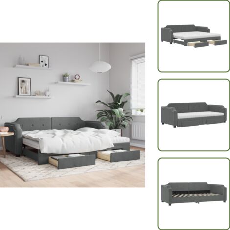 The Living Store Sofá cama nido con cajones tela gris oscuro 90x200 cm - Cama nido