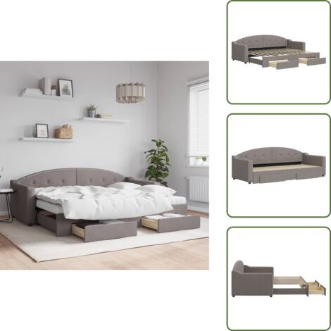 The Living Store Sofá cama nido con cajones tela gris taupe 80x200 cm - Cama nido