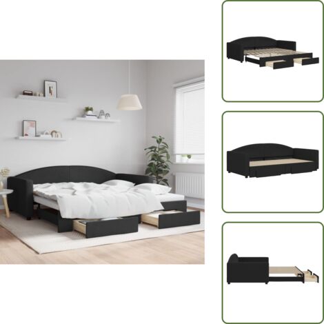 The Living Store Sofá cama nido con cajones tela negro 100x200 cm - Cama nido