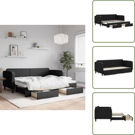 The Living Store Sofá cama nido con cajones tela negro 80x200 cm - Cama nido