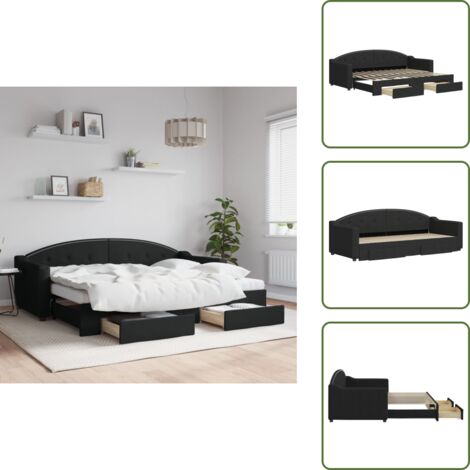The Living Store Sofá cama nido con cajones tela negro 80x200 cm - Cama nido