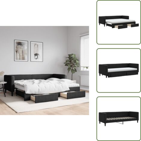 The Living Store Sofá cama nido con cajones tela negro 80x200 cm - Cama nido
