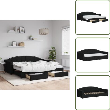 The Living Store Sofá cama nido con cajones tela negro 90x200 cm - Cama nido