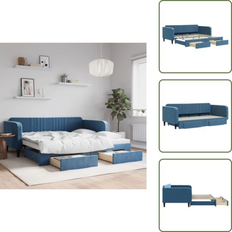 The Living Store Sofá cama nido con cajones terciopelo azul 100x200 cm - Cama nido