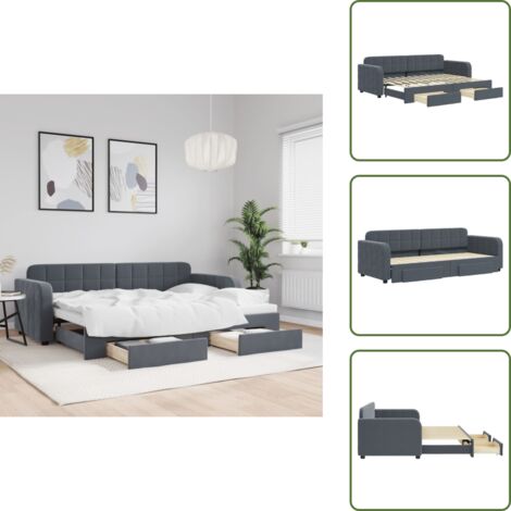 The Living Store Sofá cama nido con cajones terciopelo gris oscuro 80x200 cm - Cama nido