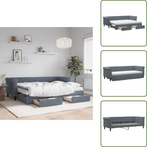 The Living Store Sofá cama nido con cajones terciopelo gris oscuro 80x200 cm - Cama nido