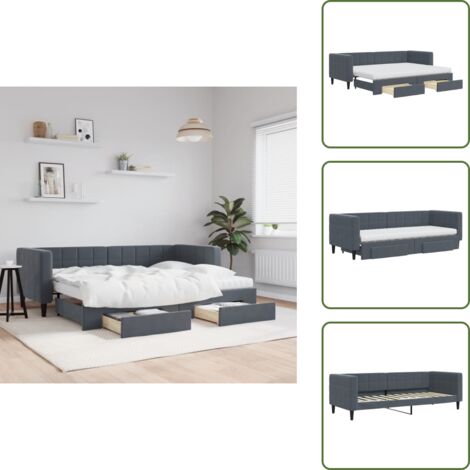 The Living Store Sofá cama nido con cajones terciopelo gris oscuro 80x200 cm - Cama nido