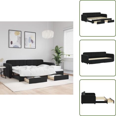 The Living Store Sofá cama nido con cajones terciopelo negro 80x200 cm - Cama nido