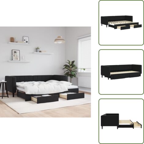 The Living Store Sofá cama nido con cajones terciopelo negro 80x200 cm - Cama nido