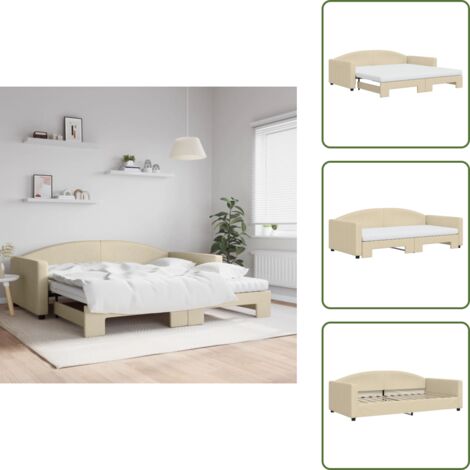 The Living Store Sofá cama nido con colchón tela crema 100x200 cm - Cama nido
