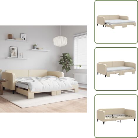 The Living Store Sofá cama nido con colchón tela crema 100x200 cm - Cama nido