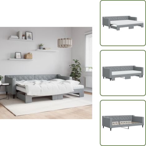 The Living Store Sofá cama nido con colchón tela gris claro 80x200 cm - Cama nido