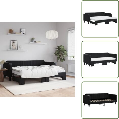 The Living Store Sofá cama nido con colchón terciopelo negro 80x200 cm - Cama nido