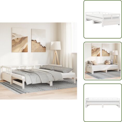 The Living Store Sofá cama nido con colchones madera maciza pino blanca 90x200cm - Cama nido