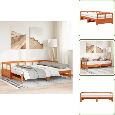 The Living Store Sofá cama nido con colchones madera maciza pino marrón 80x200cm - Cama nido