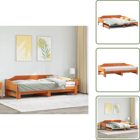 The Living Store Sofá cama nido madera maciza de pino marrón cera 90x200 cm - Cama nido