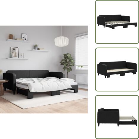 The Living Store Sofá cama nido tela negro 90x200 cm - Cama nido