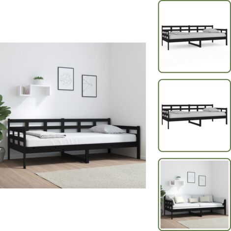 The Living Store Sofá cama sin colchón madera maciza de pino negro 90x200 cm - Sofá de madera