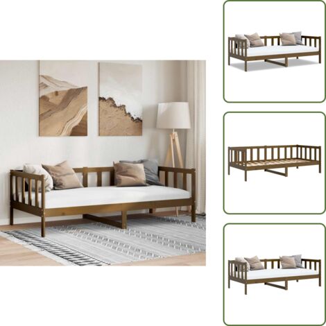 The Living Store Sofá cama sin colchón madera maciza pino marrón miel 90x200 cm - Sofá cama de madera