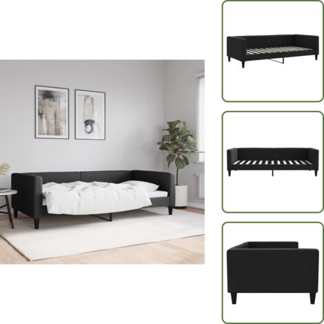 The Living Store Sofá cama sin colchón tela negro 100x200 cm - Sofá cama sin colchón