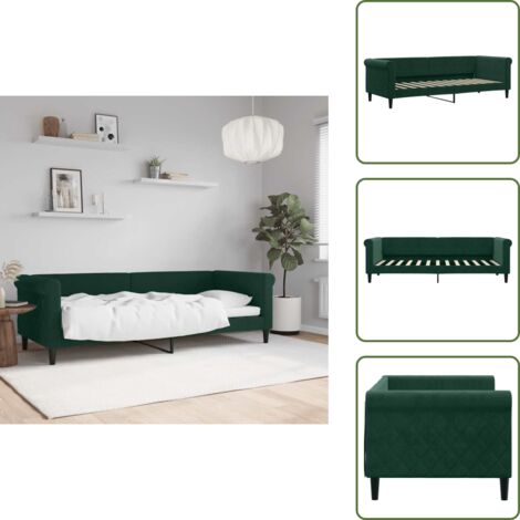 The Living Store Sofá cama sin colchón terciopelo verde oscuro 80x200 cm - Sofá cama sin colchón