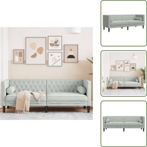 The Living Store Sofá Chesterfield 3 plazas con cojines terciopelo gris claro - Sofá de 3 plazas