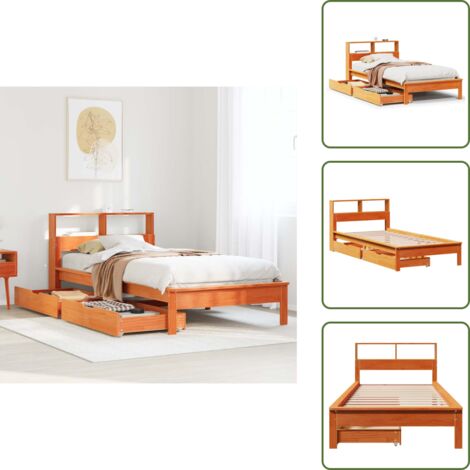 The Living Store Sofá con estantería sin colchón madera maciza marrón 90x200 cm - Cama con estantería