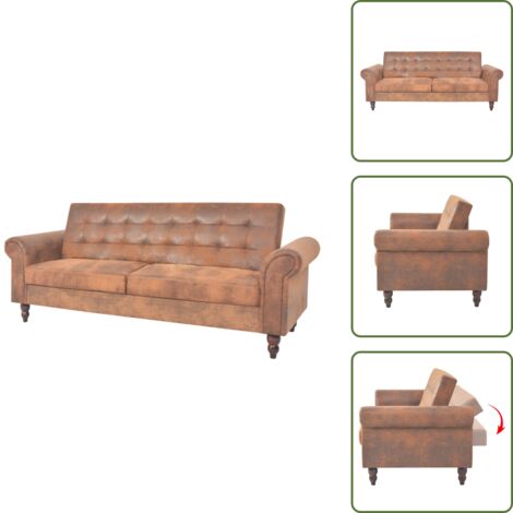 The Living Store Sofá convertible 2 plazas reposabrazos ante artificial marrón - Sofá cama