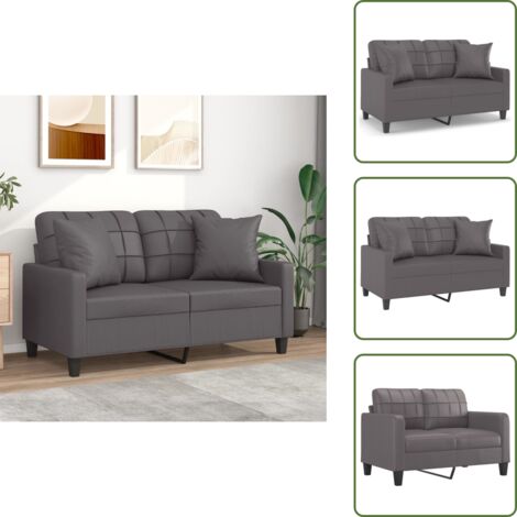 The Living Store Sofá de 2 plazas con cojines cuero sintético gris 120 cm - Cuero sintético