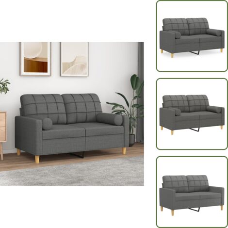 The Living Store Sofá de 2 plazas con cojines tela gris oscuro 120 cm - Cojines decorativos