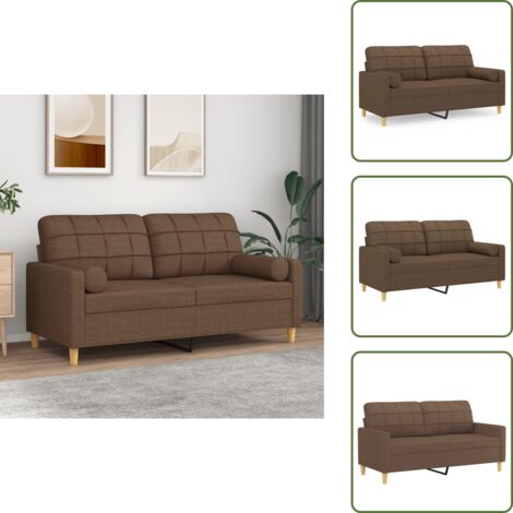 The Living Store Sofá de 2 plazas con cojines tela marrón 140 cm - Cojines decorativos