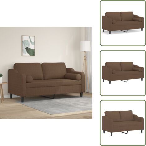 The Living Store Sofá de 2 plazas con cojines tela marrón 140 cm - Cojines decorativos