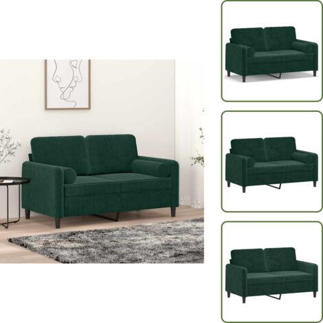 The Living Store Sofá de 2 plazas con cojines terciopelo verde oscuro 120 cm - Cojines decorativos
